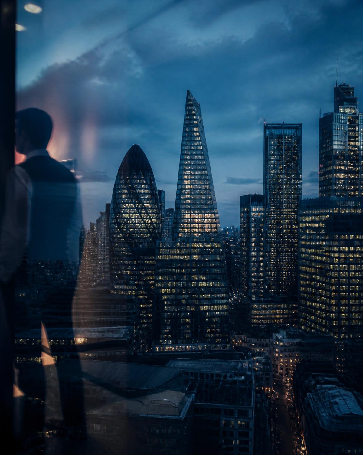 The City of London financial district at dusk